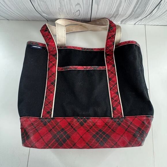 VTG Lands End CANVAS TOTE BAG Red Holiday Bird Floral  LARGE Pocket Zipper - Picture 4 of 9